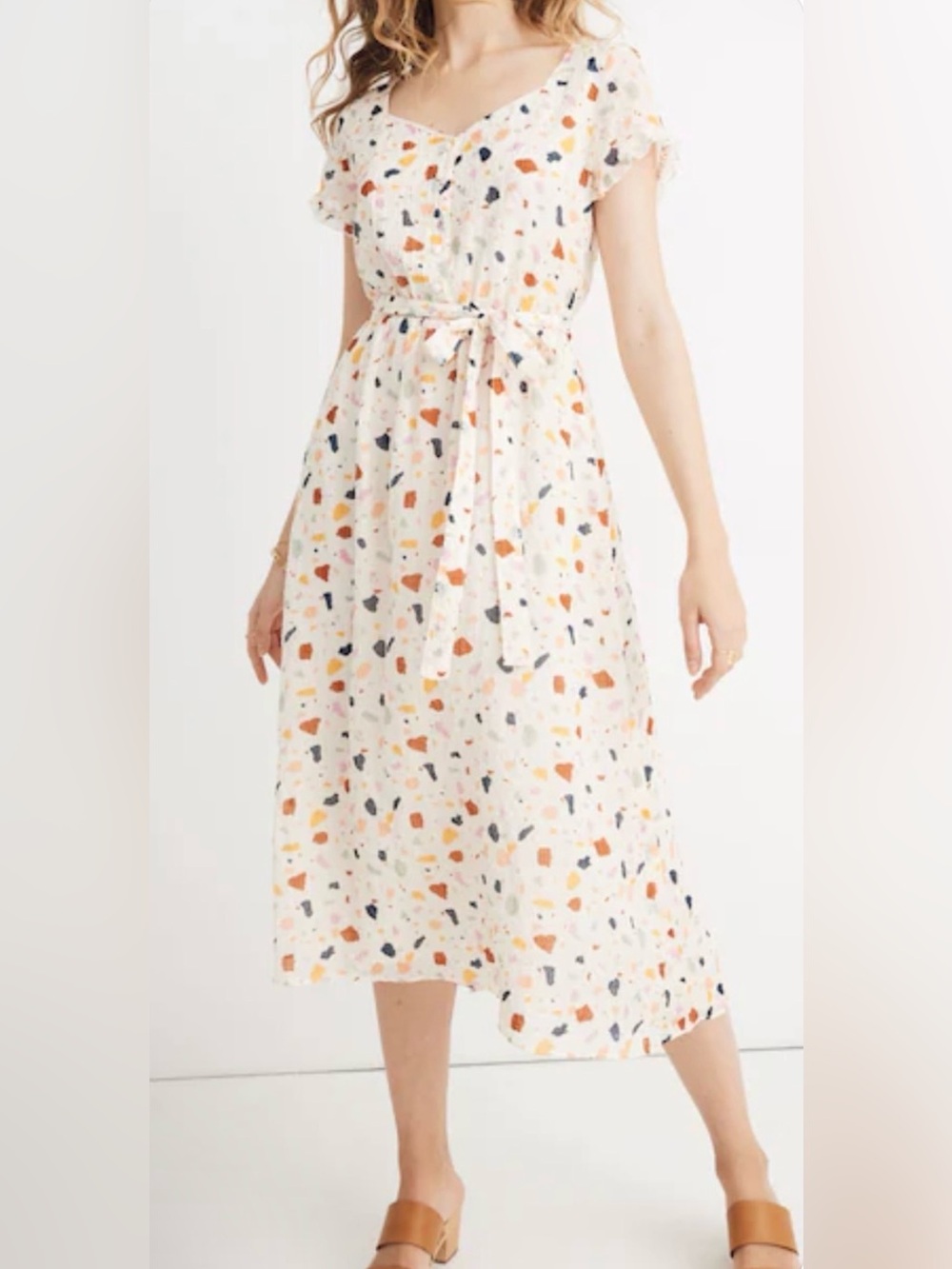 Madewell Women’s Crinkle Midi Dress in Terrazo Flutter Short Sleeve Size 2
